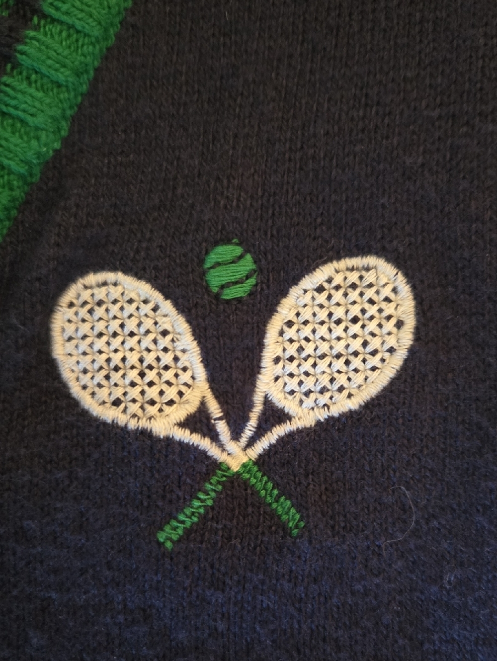 Janie and Jack Navy and Green Striped Knit Tennis Sweater 6 - Picture 3 of 4